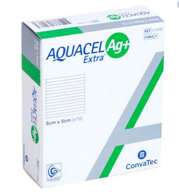 AQUACEL AG+ EXTRA HYDROFIBER DRESSING, SIZE 5CM X 5CM (2INX 2IN)