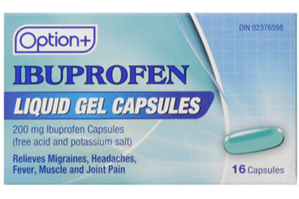 OPTION+ IBUPROFEN 16 LIQUID GEL CAPSULES