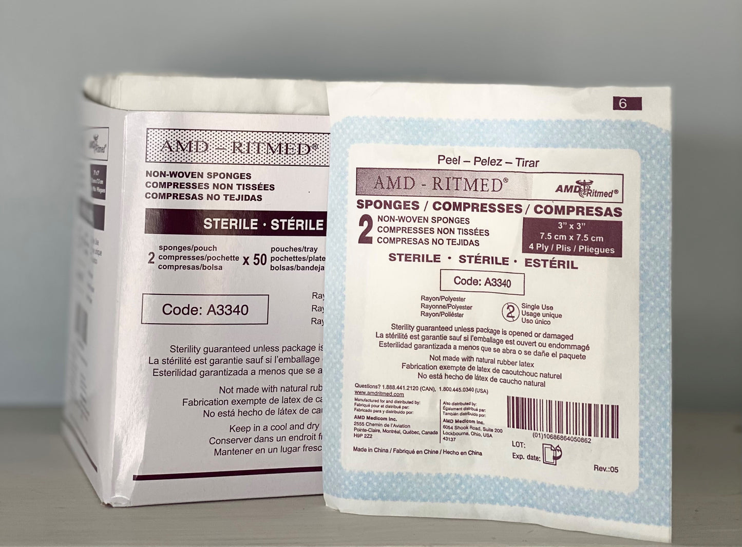 NON-WOVEN STERILE GAUZE SPONGE 3X3" 4PLY /EACH