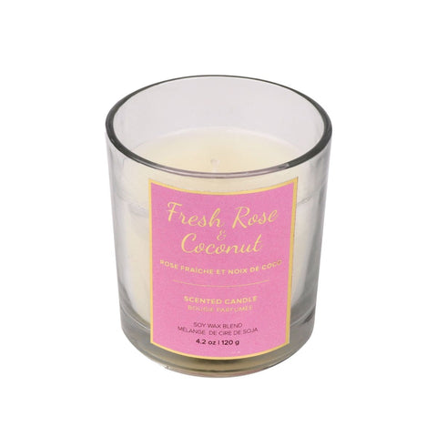 SCENTED GLASS CANDLE  - FRESH ROSE & COCONUT