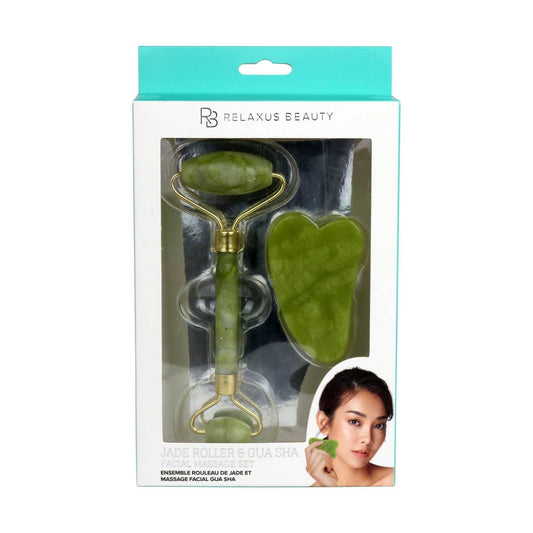 RELAXUS BEAUTY JADE ROLLER & GUASHA FACIAL MASSAGE SET
