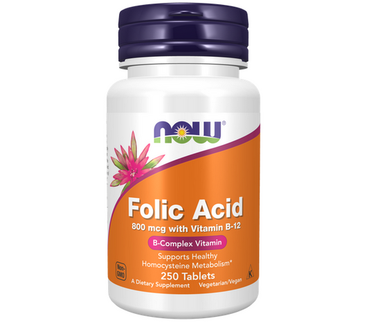 NOW FOLIC ACID (B9) 800MCG + B12 25MCG 250TABS